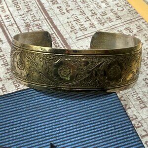Vintage Danecraft Sterling Silver Gold Vermeil Victorian Revival Cuff Bracelet